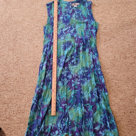 Vintage Daily Planet Dress Rayon Tie Dye Blue Green Buttons Sleeveless - Picture 8 of 9